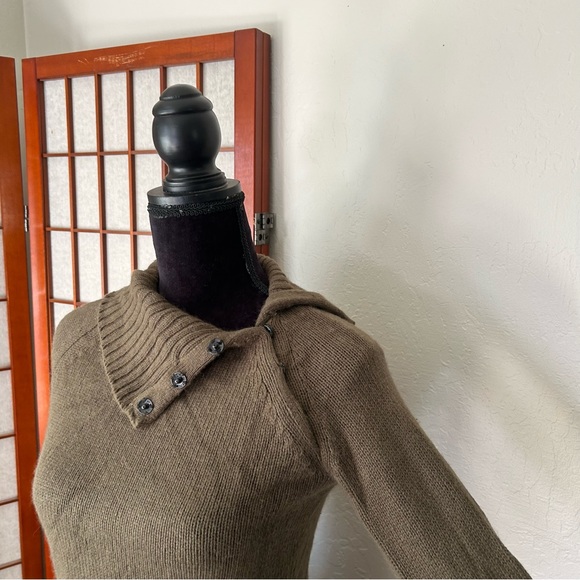 Olive Green Asymmetrical Turtleneck Sweater - Picture 10 of 16